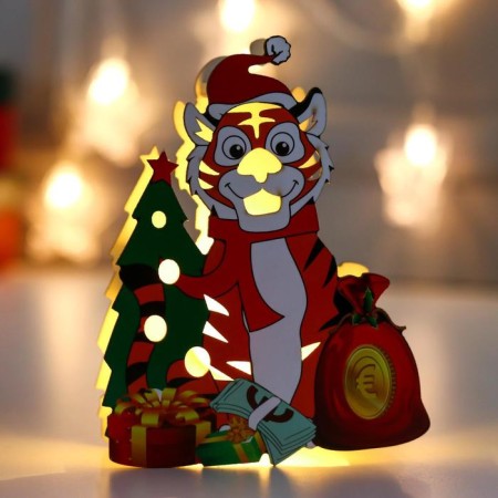 Souvenir Light tree "Tiger in the New Year's cap near the Christmas tree" mix 12x3.2x12.5 cm-5