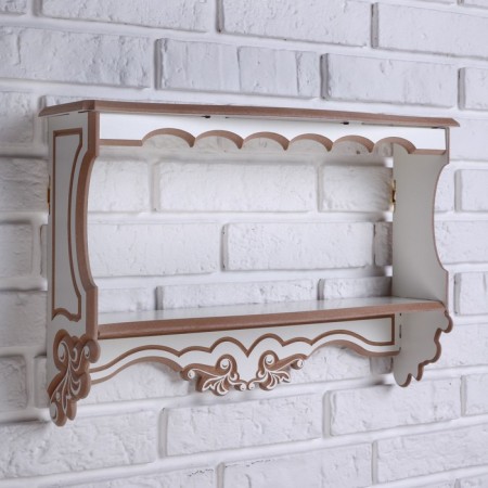 The shelf is a hinged "Provence" with lamination, 2 shelves, 49 × 33 × 13 cm