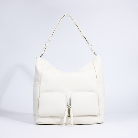 Luggage bag with a zipper, 3 outer pockets, white color