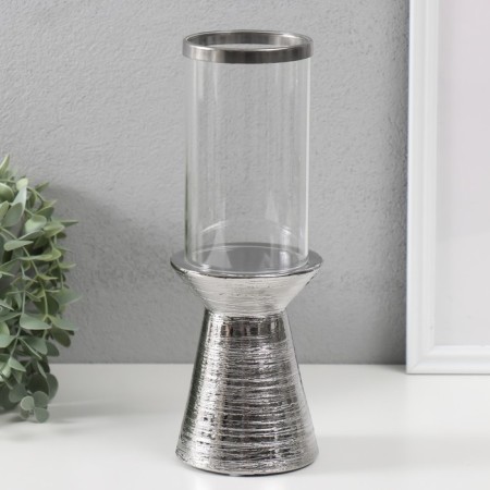 Ceramics candlestick, glass per 1 candle "Desert" d = 8 cm silver 9.5x9.5x27 cm-1