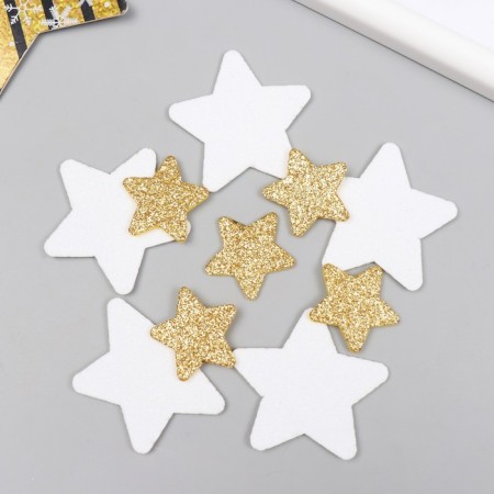 Decor "Star" White, Golden Foam Glitter 5 and 3 cm (set 10 pcs)