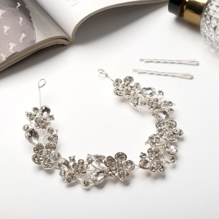 Hair accessory "Dolores" flowers drops, 22.5x2.5 cm, silver