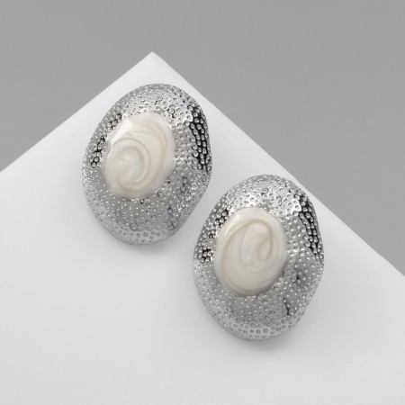 Earrings with pearls "abstraction" pearl shell, white color in silver-1