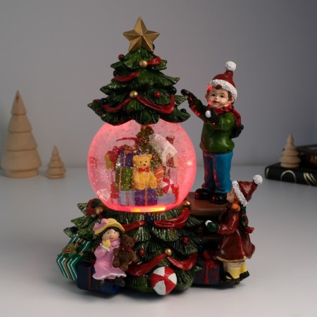 Souvenir Polystone Water Ballion Music, Light "Boy decorates the Christmas tree" D = 10 cm 18x16x23 cm-5
