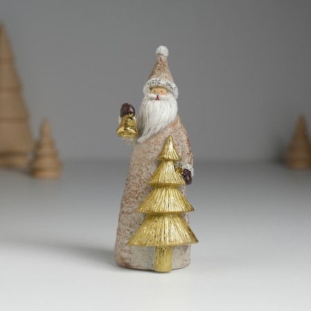 Polystone souvenir "Santa Claus with a golden Christmas tree, with a bell" 4x4.5x10.8 cm-1