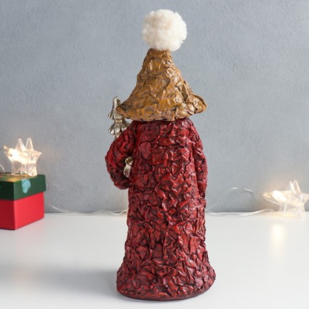 Suvenir Polystone "Santa Claus in a red coat with a gold Christmas tree" 9.5x9.5x22.5 cm-2