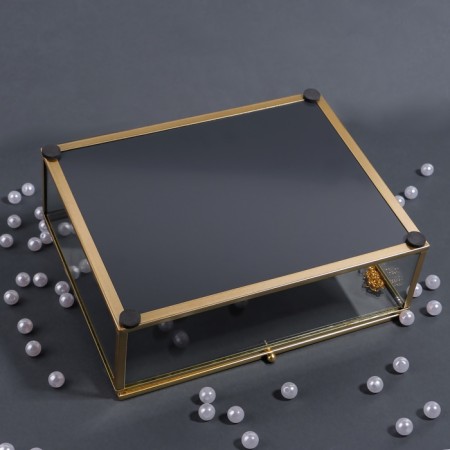 Organizer for storage "Crystal", with a lid, glass, 1 section, 20 × 16.8 × 9 cm, the color is transparent/copper/pink-11