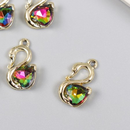 Decor for creativity metal, rhinestones "Swan with heart" gold 1.1x1.8 cm-1