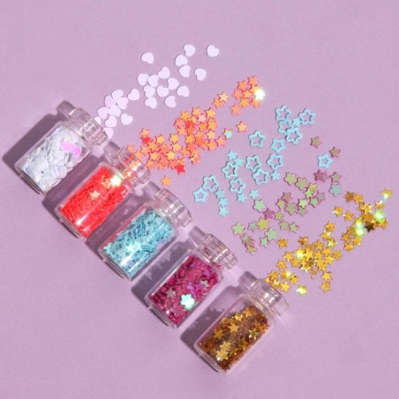 Sequins for decor "stars, hearts", 12 bottles, multi -colored-1