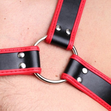 BDSM Podsm Oki, male, on the chest, eco-leather, red kant-12