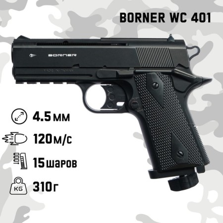 Pneumatic pistol "Borner WC 401" feces. 4.5 mm, 3 j, bldg. plastic, up to 120 m/s