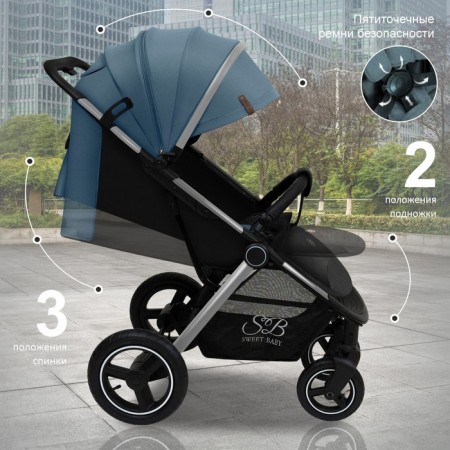 Walking stroller Sweet Baby Compatto, Silver Dark Green-3
