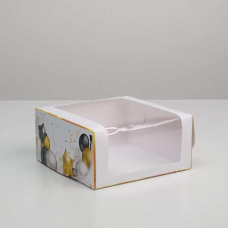 Cake for a cake with a window, confectionery packaging Happy Birthday 23 x 23 x 11 cm-7