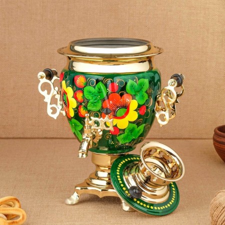 The set "Poppies on the Green", a stoker, 3 objects, a samovar 3 l, a teapot 0.7 l, tray-17