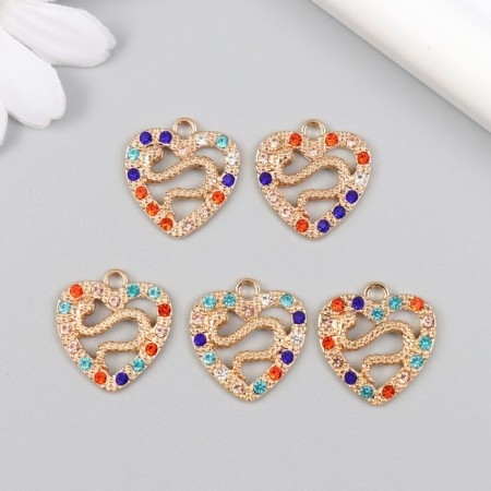 Decor for creativity metal, rhinestones "Snake in the heart" gold 0.3x1.9x2 cm-2