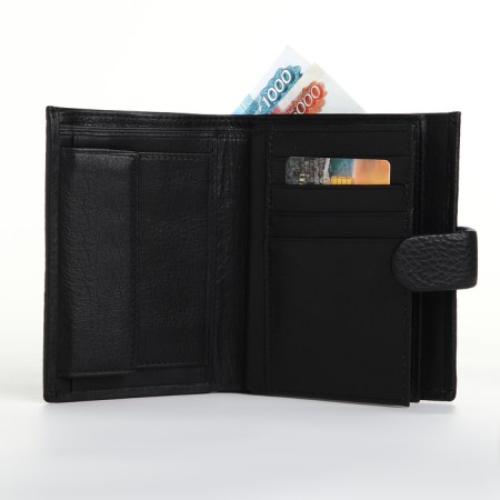 Male purse on 3 in 1 button, department for car documents, passports, black color-6