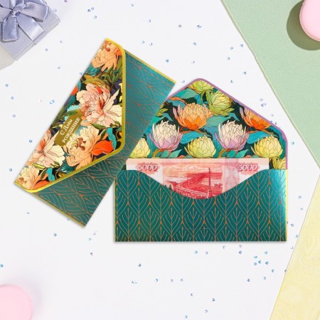 The envelope "Happy Birthday!" Cutting, congregation, embossing, peonies