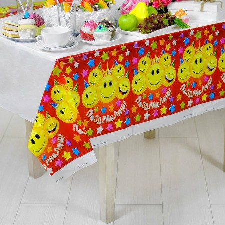 The single tablecloth "Congratulations", Smiles, Red, 180*137 cm-1