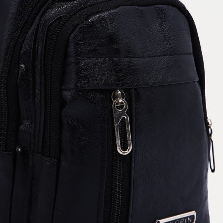 Male sling bag, artificial leather, headphone opening, black color-4
