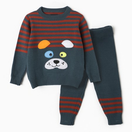 Knitted children's kit (jumper, trousers), emerald color, height 86
