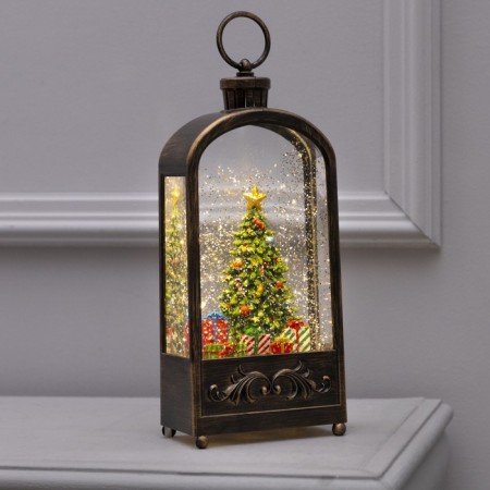 LED figure "Lantern with a Christmas tree" 13 × 30 × 7 cm, plastic, AAX3 batteries (not complete), USB, glow warm white