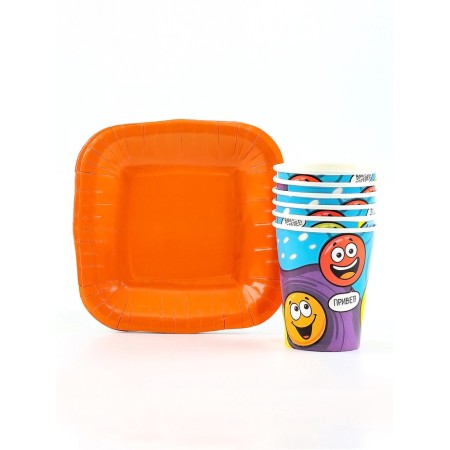Set of paper dishes disposable "Smile" 6 plates, 6 glasses-1