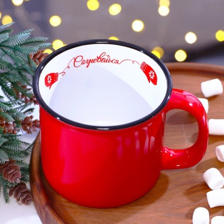 New Year's ceramic mug “Warm up”, 450 ml, red color-3