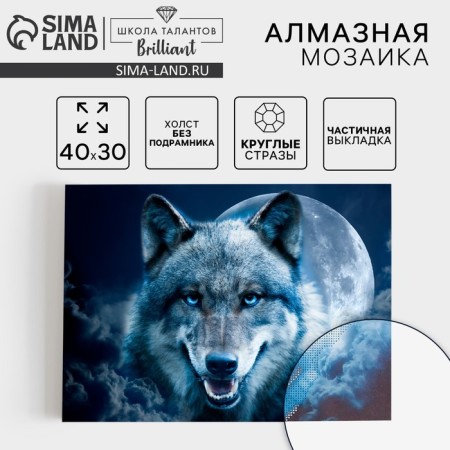 Diamond mosaic with partial filling on the canvas "Wolf Magic", 30 x 40 cm