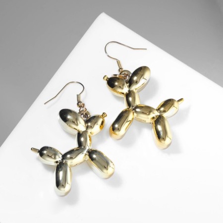 Earrings Metal "Dog" from a balloon, color gold-1