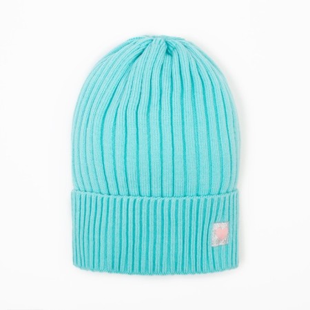 Knitted hat for girls, mint color/heart, size 52-56-1