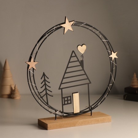 Souvenir metal, tree Light "House with heart. Night sky" 6x25.5x26.5 cm-2