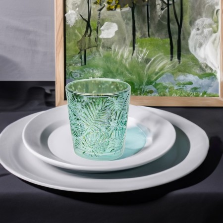 Decorative glass candlestick, 8.5 × 8.5 × 10 cm, blue color