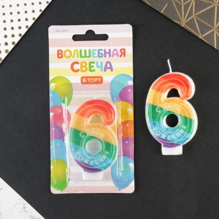 A candle for a cake, a number with a color application of 6 "Happy Birthday".-1