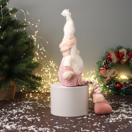 Soft toy "Santa Claus with striped long legs" 47x19 cm, white-pink-2