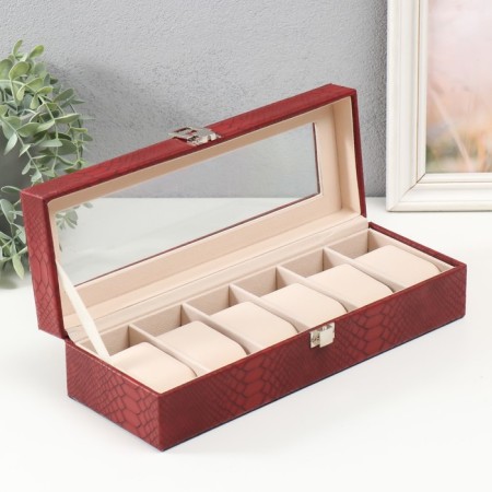 The casket to the leatherette to the clock 6 departments "burgundy python with veins" 11x31x7.5 cm-2