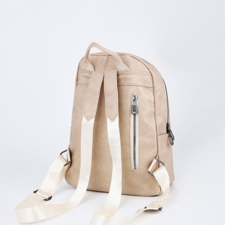 Women's backpack made of artificial leather with lightning, 2 pockets, beige color-2