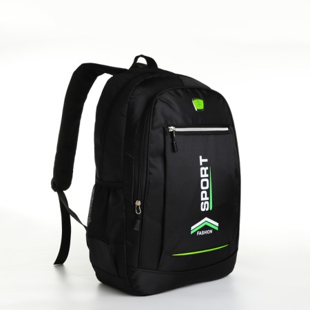 Youth backpack with a zipper, 4 pockets, black/green color-2