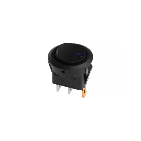 Round black switch with blue indication, 12 V, 20 A, 3 contacts