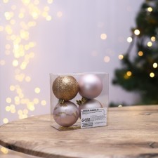 Ёлочные шары новогодние «Волшебных моментов!», на Новый год, пластик, d=6, 4 шт., цвет розовый и золотой