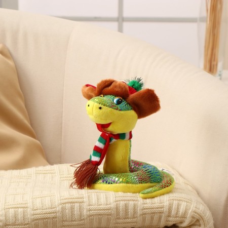 Soft toy "Snake", in a hat ear and a scarf, 15 cm-1