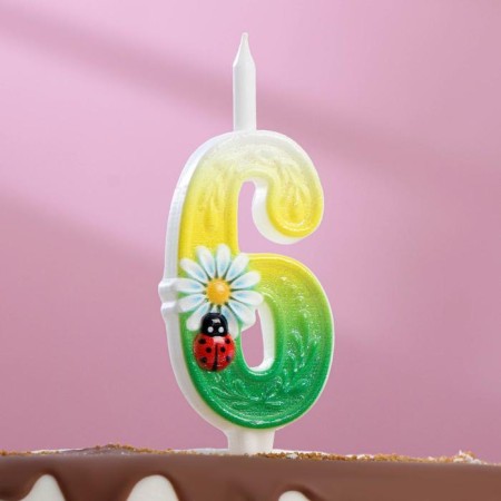 Candle for the cake "Chamomile", 10.2 cm, multi -colored number "6"