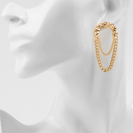 Earrings Metal "Style" Chain, Pin, Color Gold-3