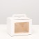 The box is folding, with a window and a handle, white, 10 x 14 x 10 cm