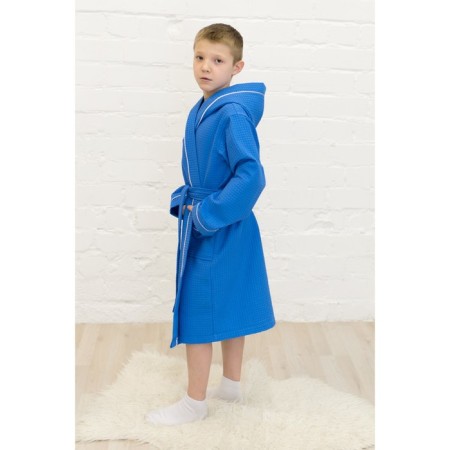 Children's robe with a hood, height 164 cm, blue color-1
