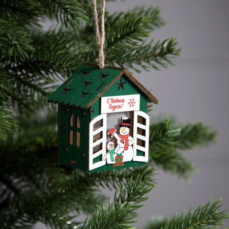 Fir -tree toy "Two snowmen", from batteries, glow warm white-1