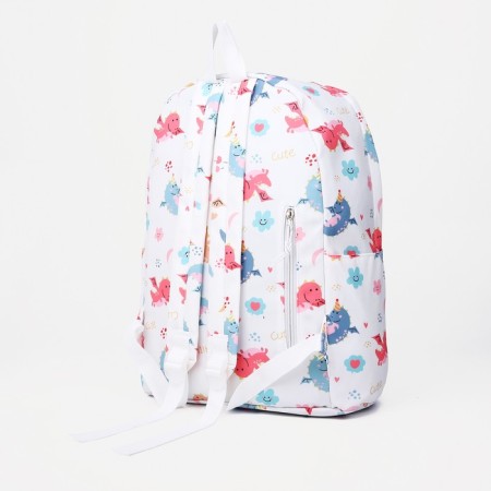 School backpack of textiles on lightning, external pocket, white color-3