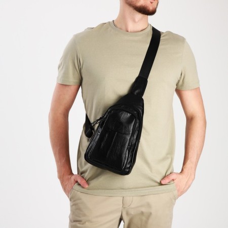 Male sling bag, artificial leather, black color-6