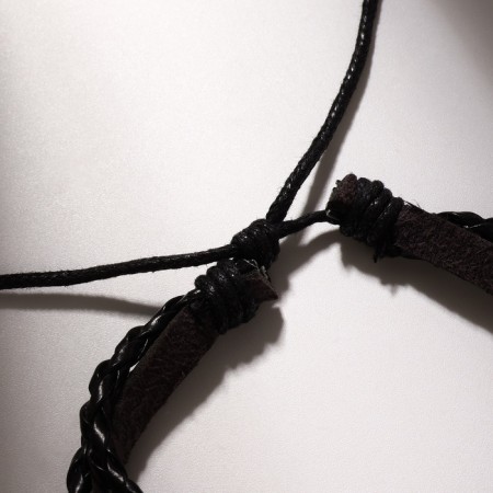 Bracelet Leather "Hurricane" lion, black color in silver, d = 7 cm-2