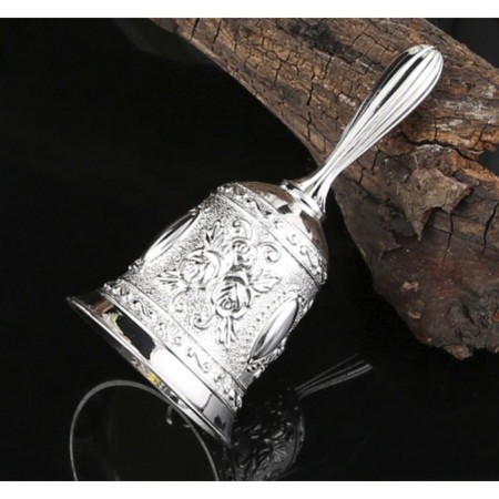 Metal bell with engraving, 11.3 x 5.4 cm, silver-1