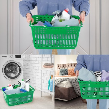 Plastic consumer basket, 30 l, 2 metal handles, green color-1